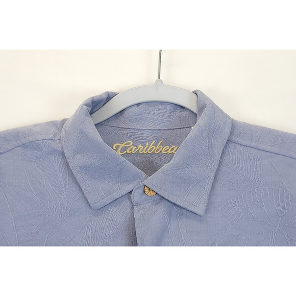 Caribbean Button Up Camp Shirt Modal Cotton‎ Blend Hawaiian Men L Blue Floral - Picture 11 of 12